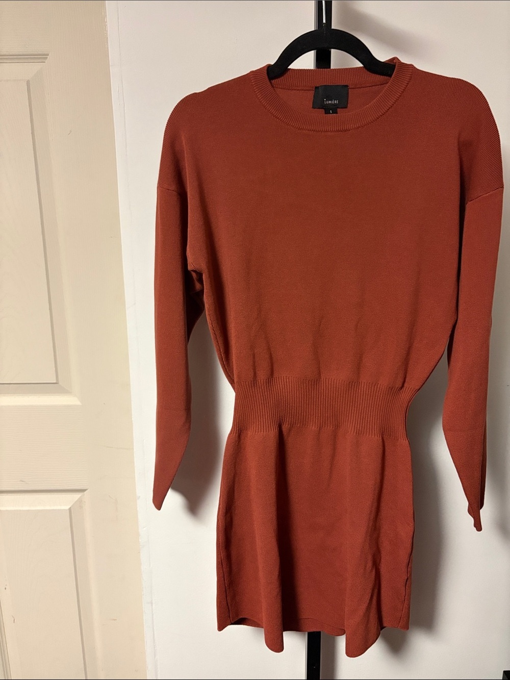 Lumiere Rust Knit Long-Sleeve Waist-Definition Dress Size Small